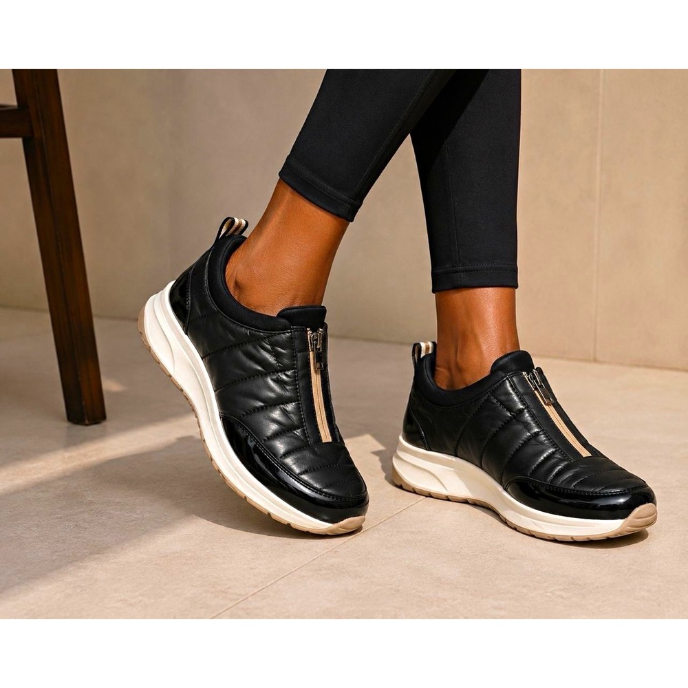 Naturalizer Think Royln TRN27 Quilted Zip Sneaker Black Women's 8M